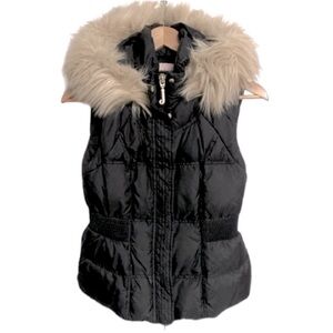 ❤️ Juicy Couture Gold Zipper Black Faux Fur Hood Vest Size Small NWOT